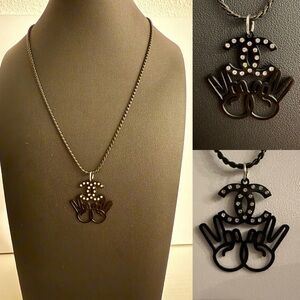 Chanel Double Peace Black Pendant Necklace